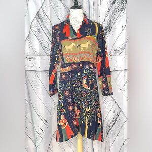 Xiang Xiang ethnic cotton long blouse/ dress with horses and tree of life M